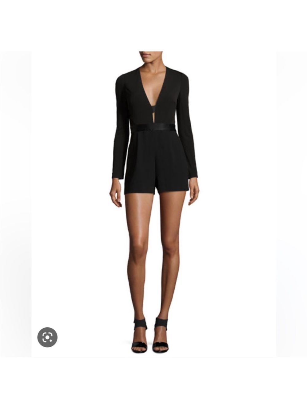 Diane von Furstenberg Black V-Neck Long Sleeve Romper